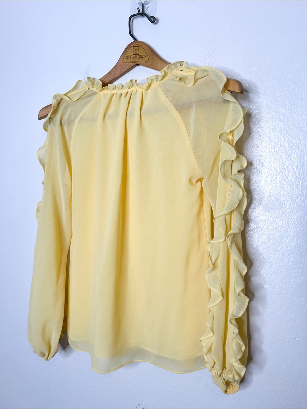 1. State Pale Yellow Ruffle Cold-Shoulder Blouse - Picture 2 of 5